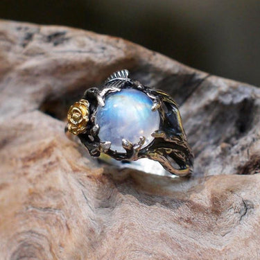 Vintage Moonstone With Mini Gold Rose Ring-Your Soul Place